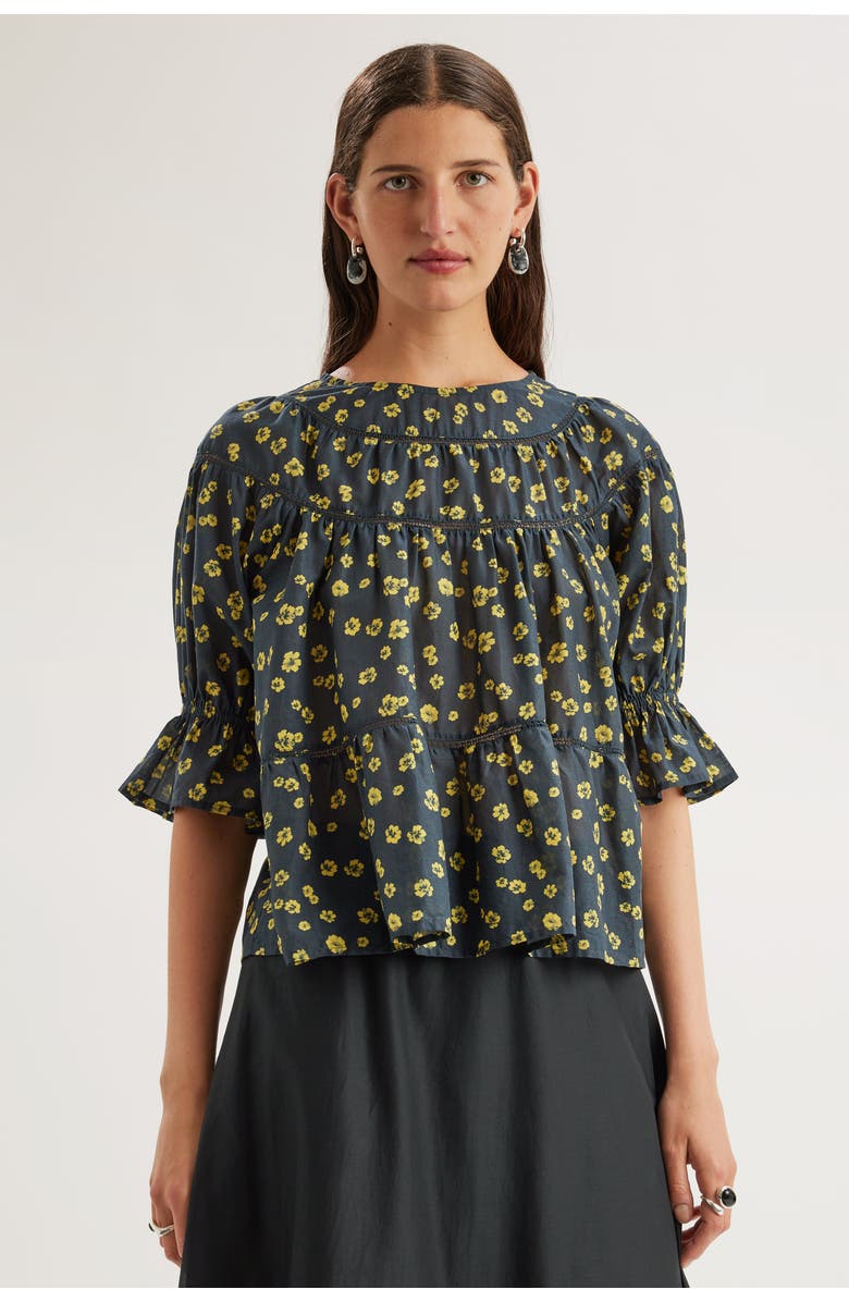 Merlette Sol Floral Print Top, Main, color, Lemon Navy Floral Print