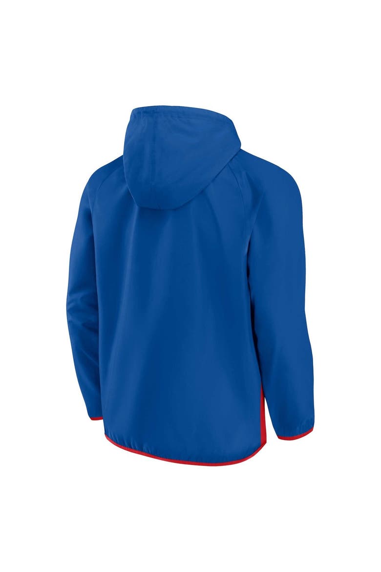 Men's Fanatics Branded Blue/Red New York Rangers Backhand Shooter Defender Anorak Raglan Hoodie Quarter-Zip Jacket, Alternate, color, Blue