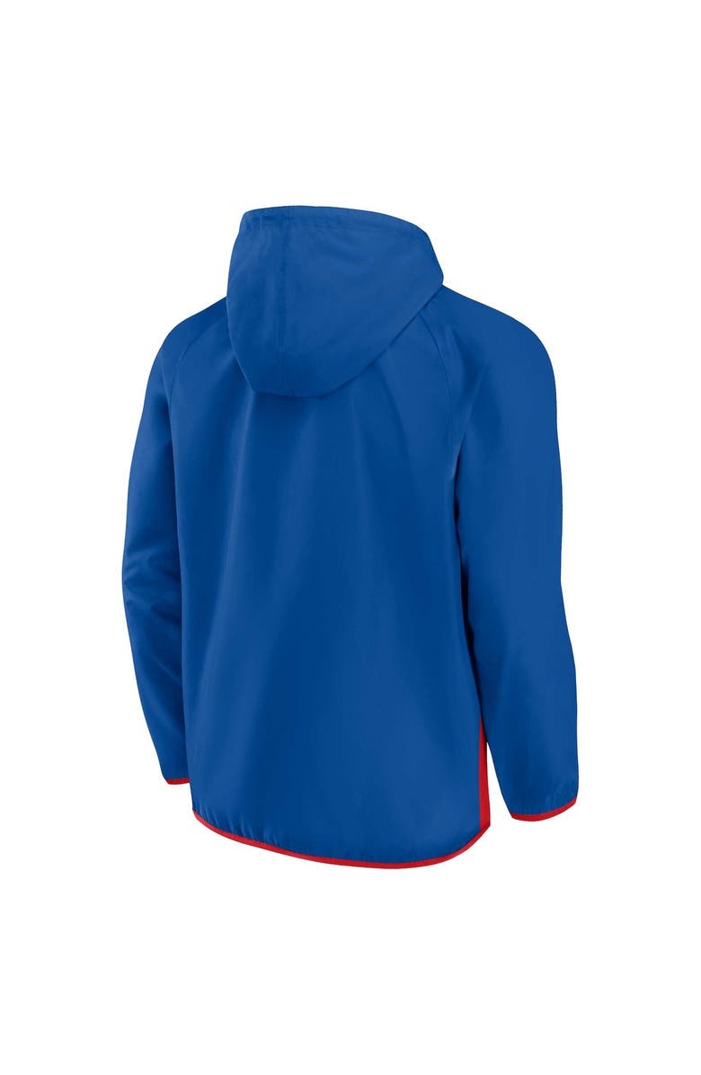 FANATICS Men's Fanatics Branded Blue/Red New York Rangers Backhand Shooter Defender Anorak Raglan Hoodie Quarter-Zip Jacket, Alternate, color, 