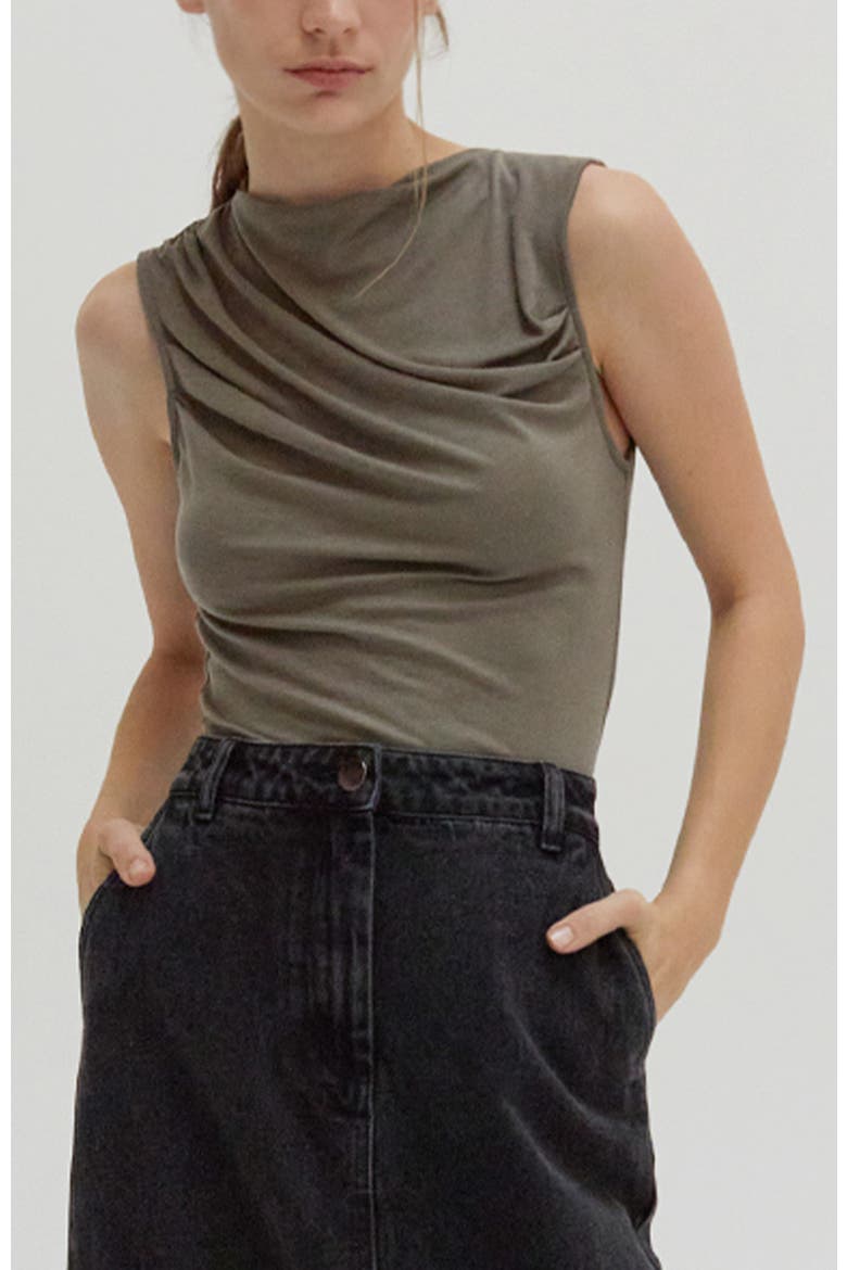 Sleeveless Shirred Knit Top, Alternate, color, Eucalyptus