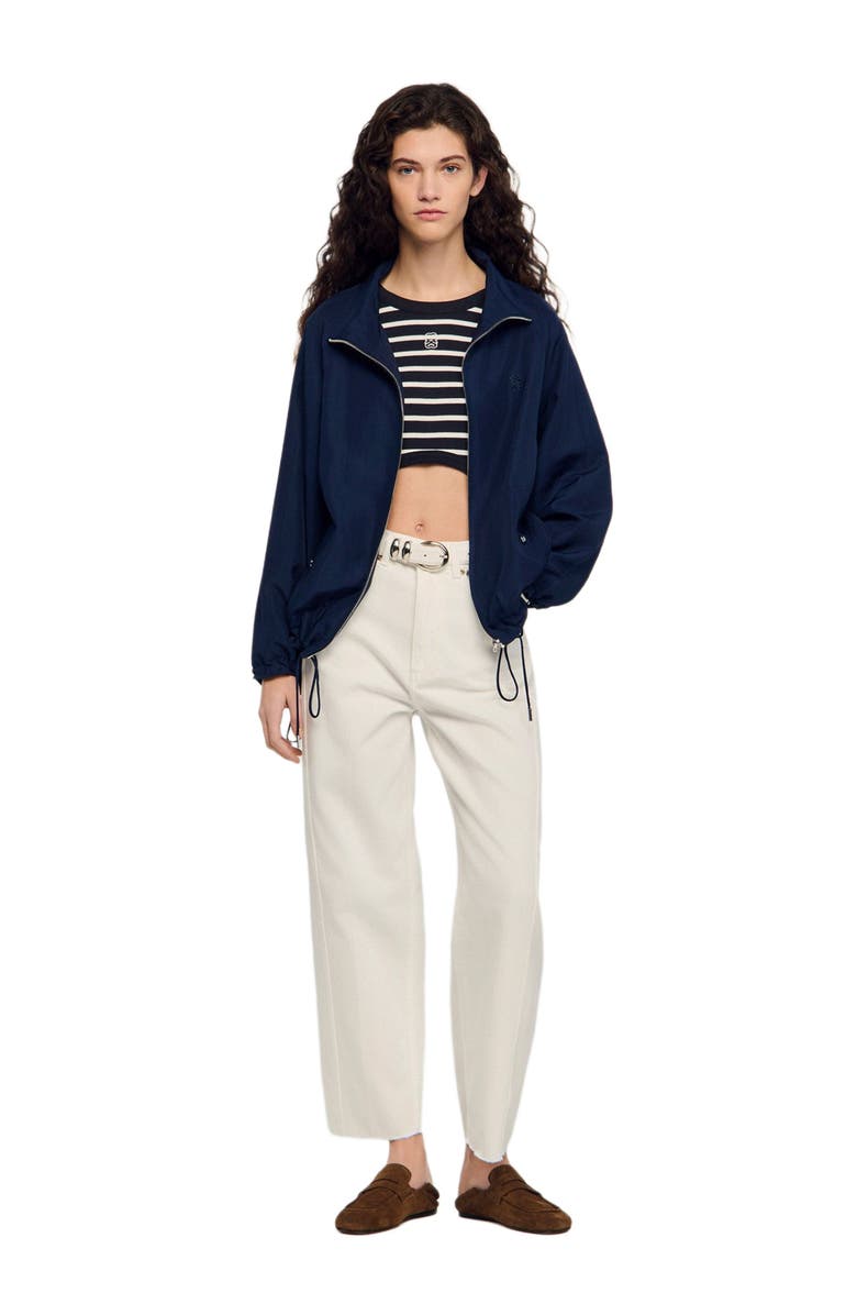 SANDRO Embroidered collar oversized jacket, Alternate, color, Navy Blue