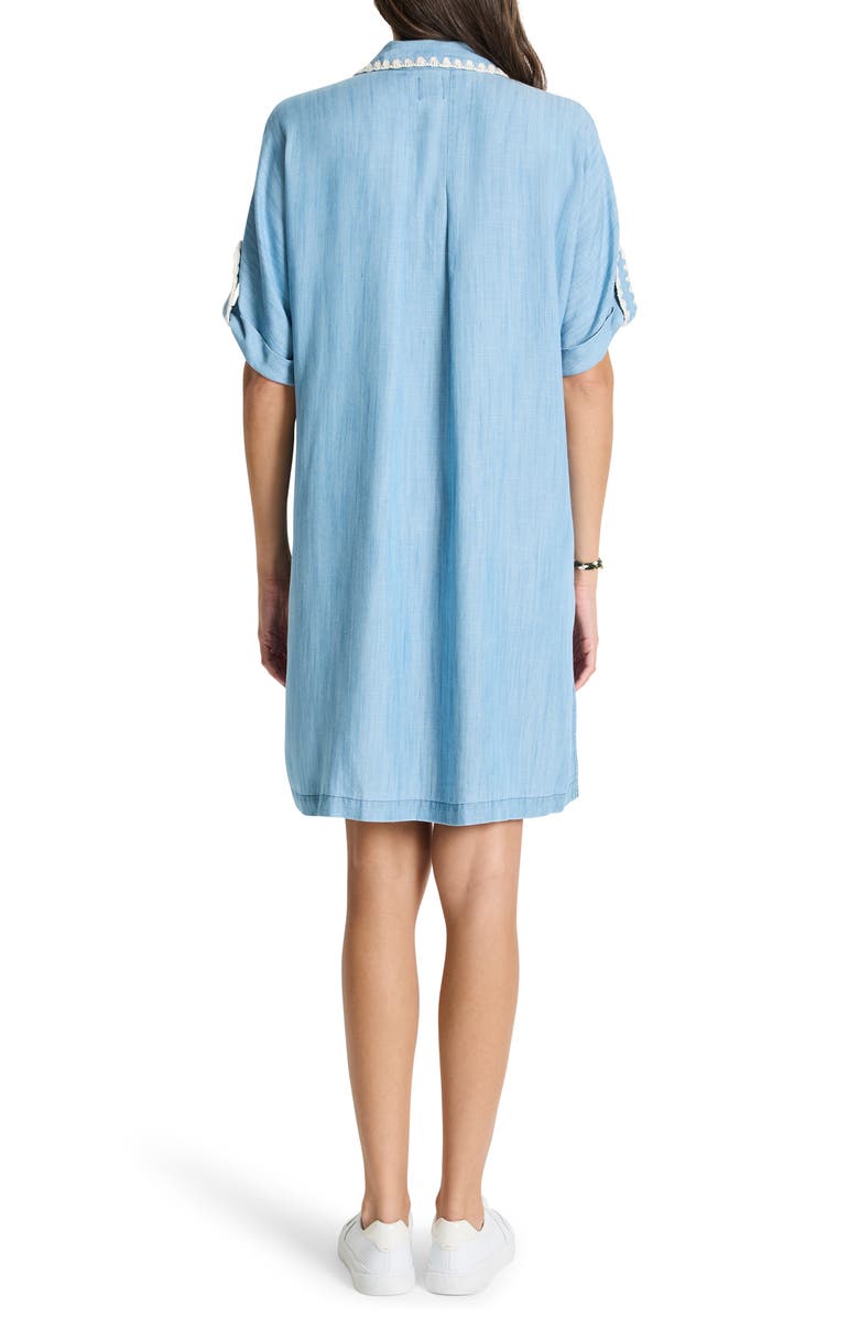 NIC+ZOE Embroidered Detail Denim Shift Dress, Alternate, color, Mid Wash