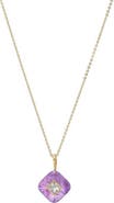 BY ADINA EDEN CZ Square Bezeled Natural Stone Pendant Necklace
