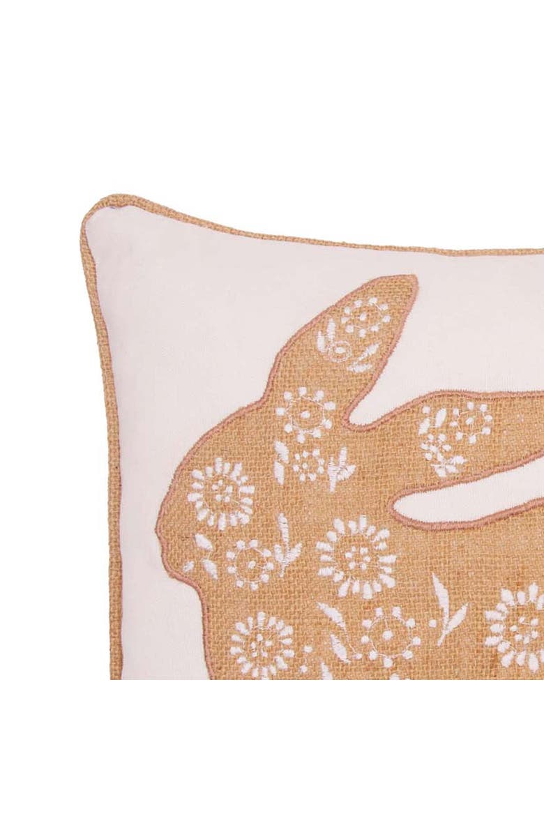 Floral Easter Bunny Burlap with Pom Embroidered Throw Pillow, 12" x 12", Alternate, color, White