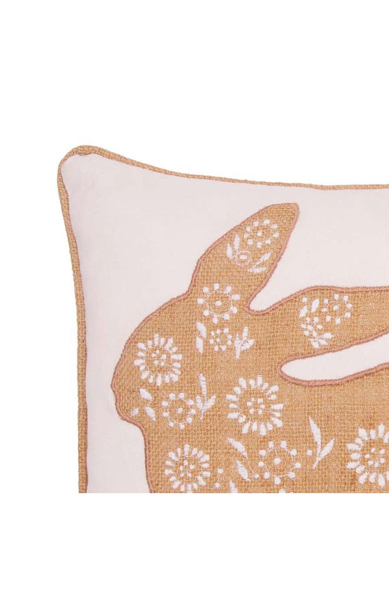 C&F Home Floral Easter Bunny Burlap with Pom Embroidered Throw Pillow, 12" x 12", Alternate, color, White