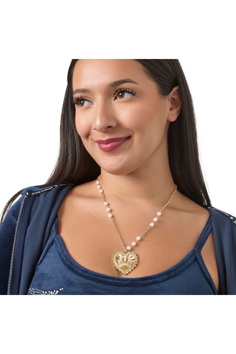 Heart Crown Necklace, Gold-Tone with Pearl Accent, Alternate, color, Gold Tone