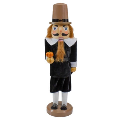 Pilgrim Man Wooden Fall Harvest Thanksgiving Nutcracker Decoration- 14"