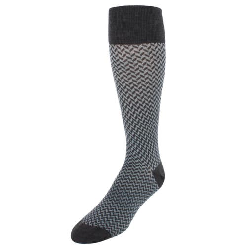 Trafalgar Benoit Herringbone Patterned Mid-calf Merino Wool Socks In Gray