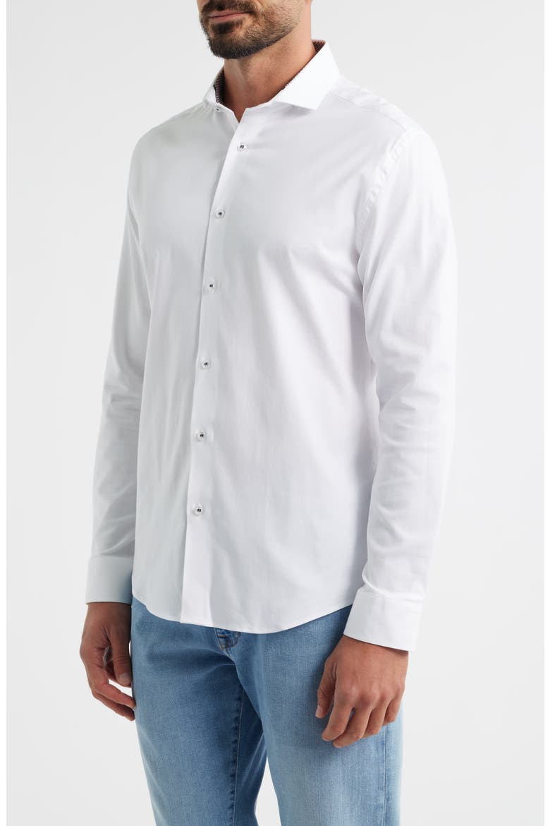 Nova Legacy Solid White Stretch Cotton Blend Button-Up Shirt, Alternate, color, WHITE