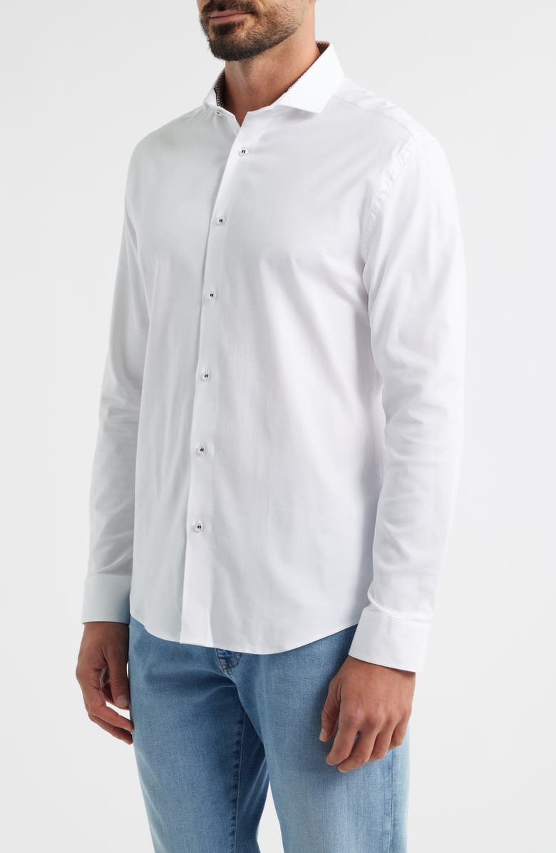 Stone Rose Nova Legacy Solid White Stretch Cotton Blend Button-Up Shirt, Alternate, color, White
