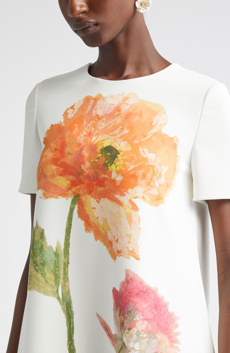 Carolina Herrera Poppy Print Stretch Crepe A-Line Minidress, Alternate, color, White Multi