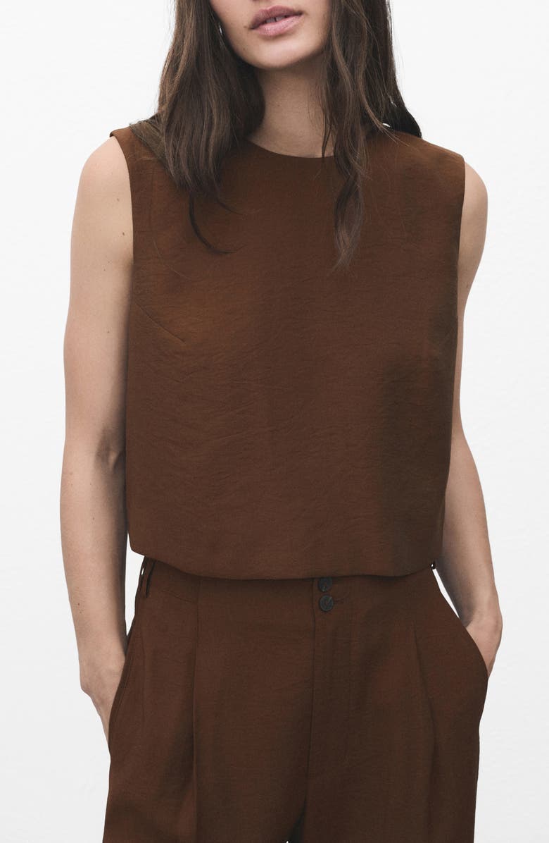 MANGO Back Button Crop Top, Main, color, Brown