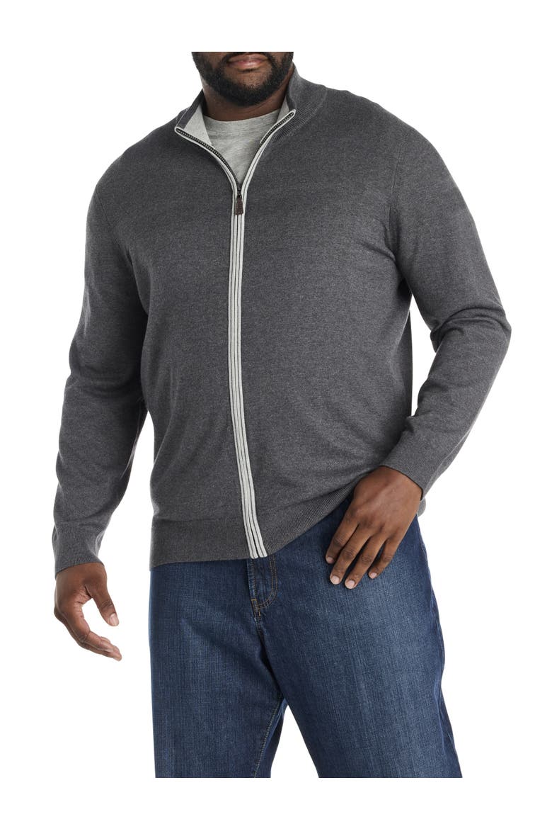 Big & Tall Mockneck Zip-Front Sweater, Alternate, color, CHARCOAL HEATHER