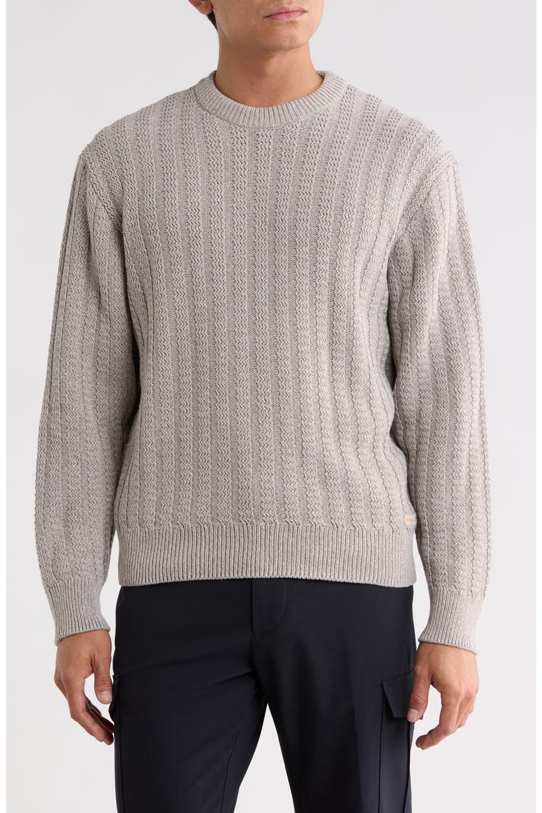 Arakingo Vertical Rib Crewneck Sweater, Main, color, LIGHT BEIGE