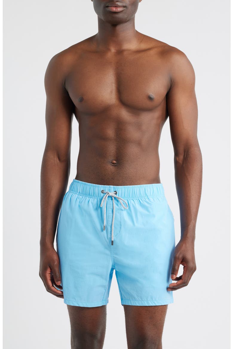 Vintage Wash Water Repellent Stretch Volley Swim Trunks, Main, color, BLUE