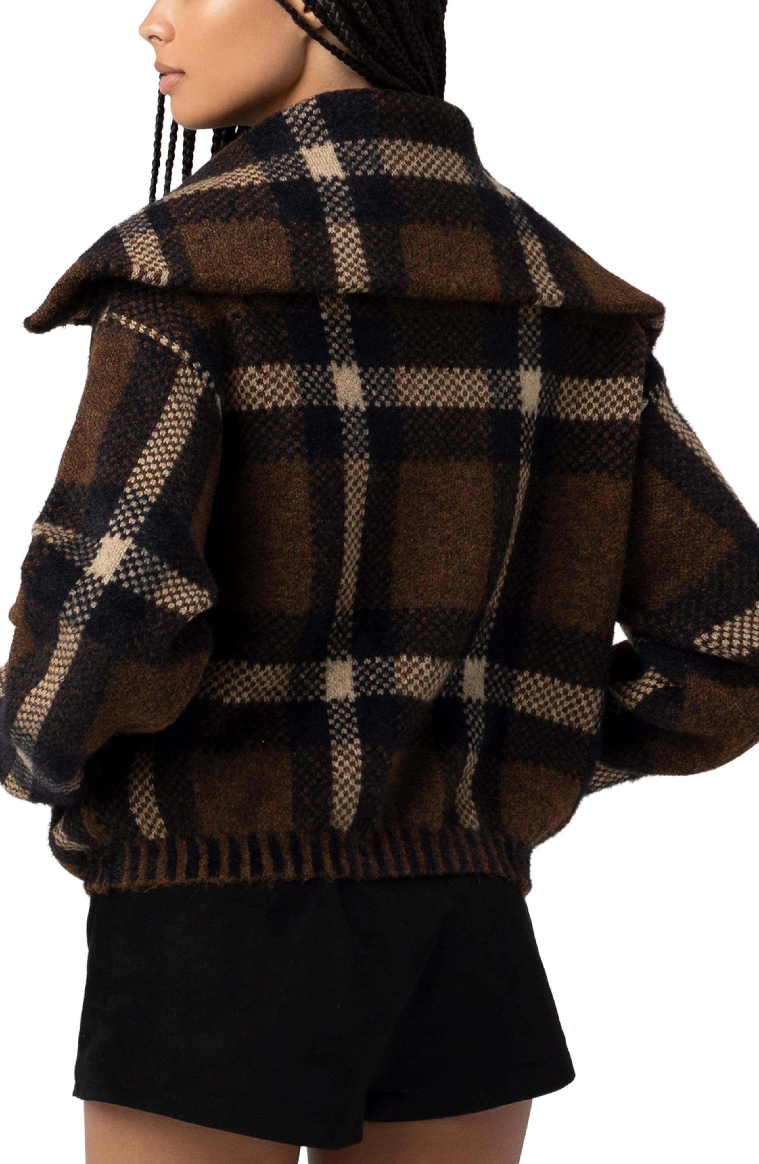 Plaid Crop Sweater Jacket - image 2