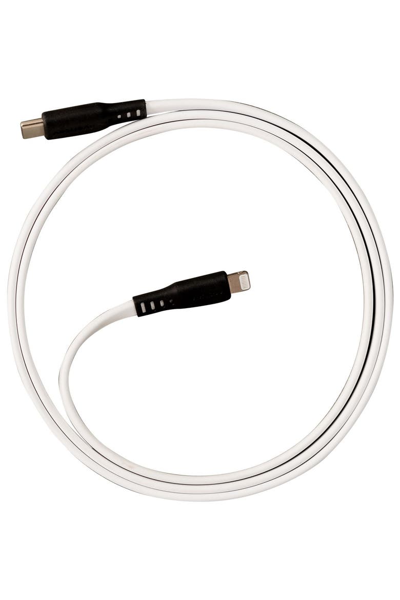 Flat USB-C to Apple Lightning High Speed Tangle-Free 6 Foot Cable, Main, color, White