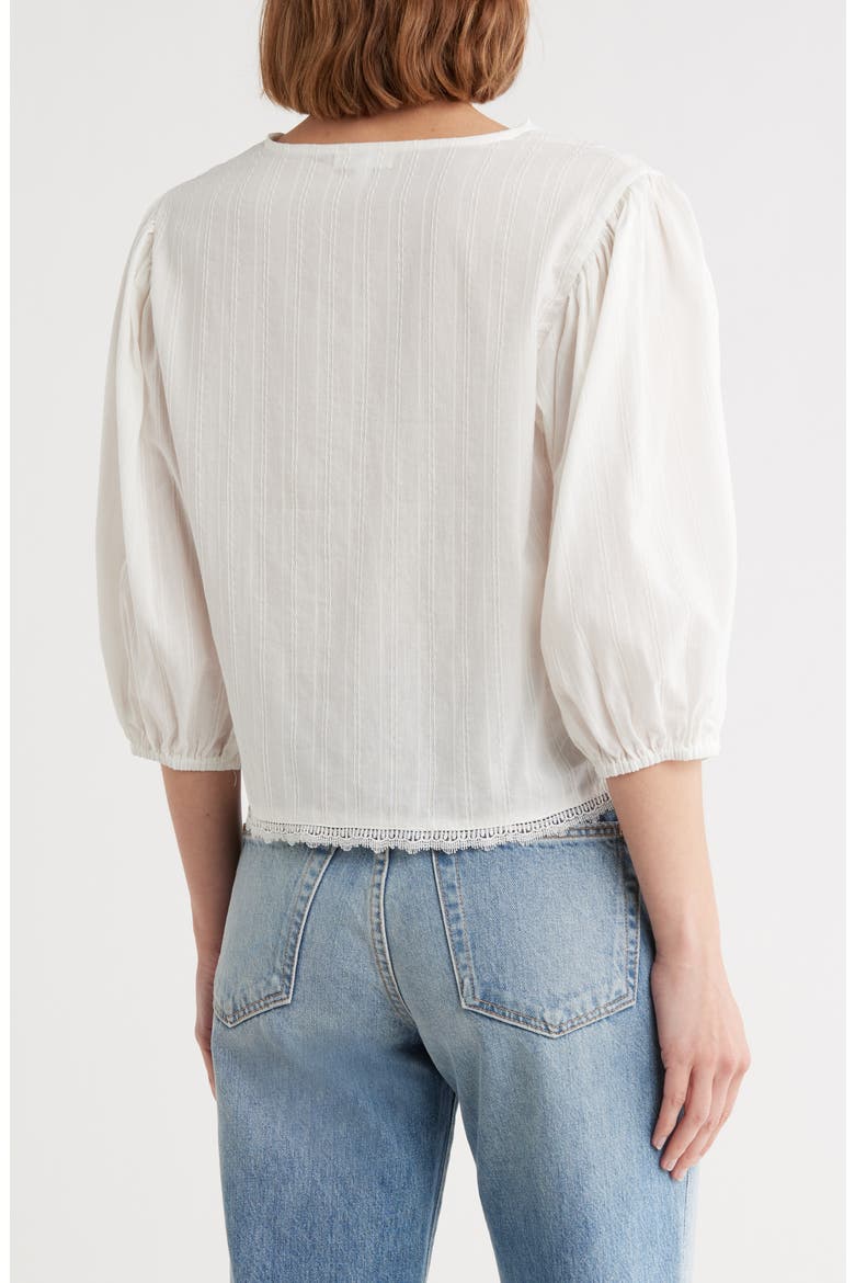 Lace Trim Three-Quarter Sleeve Top, Alternate, color, WHITE