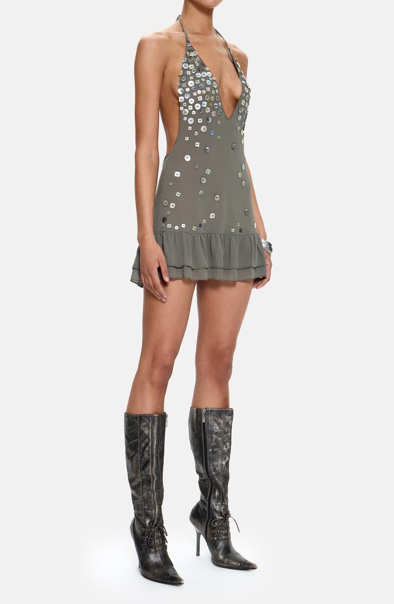 JADED LONDON Button Halter Open Back Minidress, Alternate, color, Grey