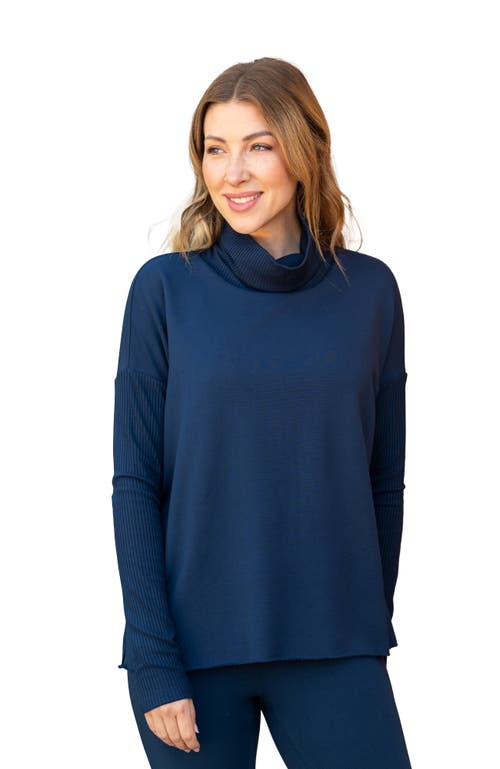 JJwinks Built-In Shelf Fleece Turtleneck with Rib Details in Navy  product