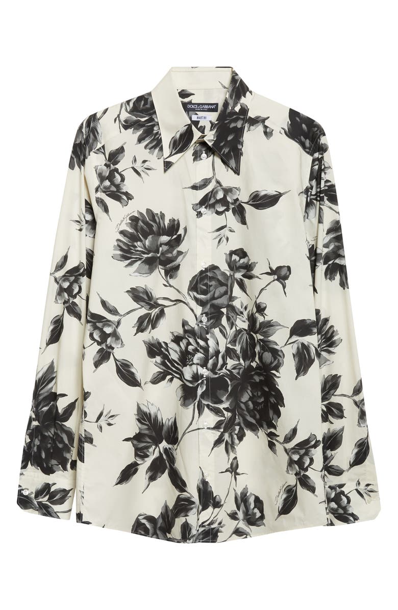 Dolce&Gabbana Martini Fit Floral Cotton Poplin Button-Up Shirt, Main, color, Ramage Peonie Fbeige