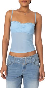 EDIKTED Elina Lace Trim Mesh Camisole