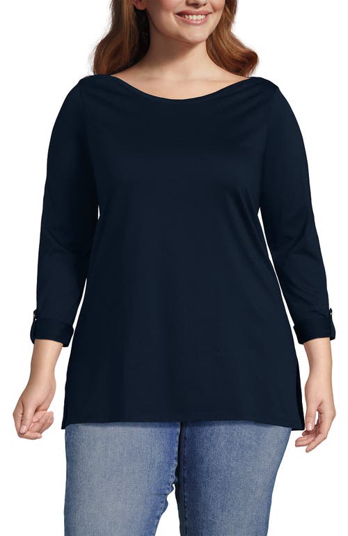Lands' End Plus Size Supima Cotton Adjustable 3/4 Sleeve Boatneck Tunic In Radiant Navy