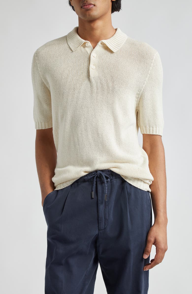 Thom Sweeney Bourette Silk Polo Sweater, Main, color, Off White