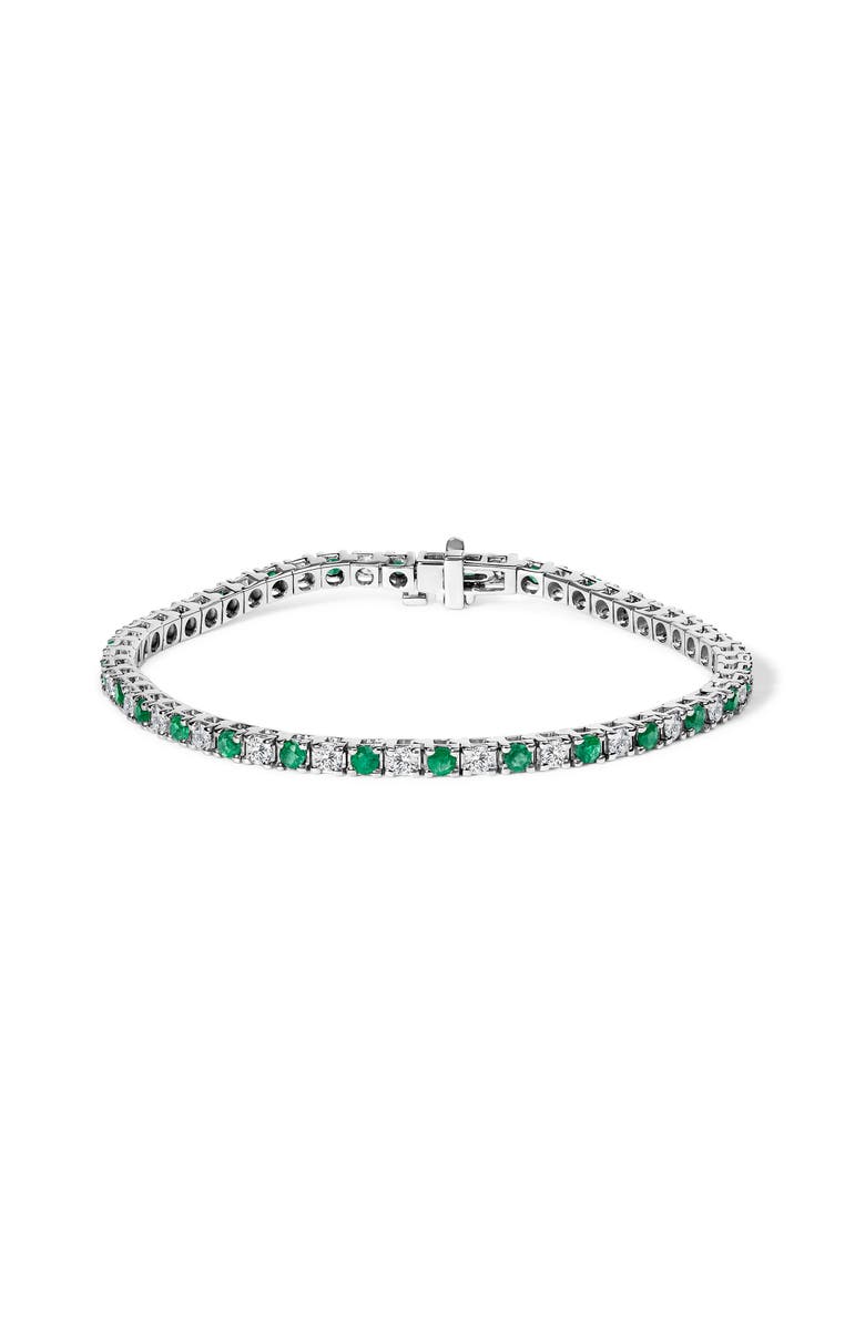 Haus of Brilliance 14K White Gold Alternating 1 1/2 Cttw Diamond and Emerald Tennis Bracelet, Main, color, White