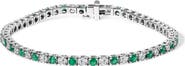 Haus of Brilliance 14K White Gold Alternating 1 1/2 Cttw Diamond and Emerald Tennis Bracelet