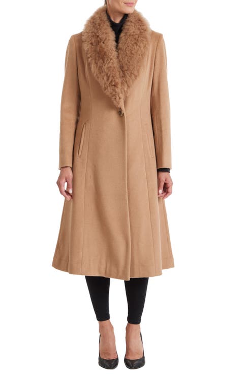 Toscana Genuine Dyed Lamb Shearling Collar Wool Blend Coat