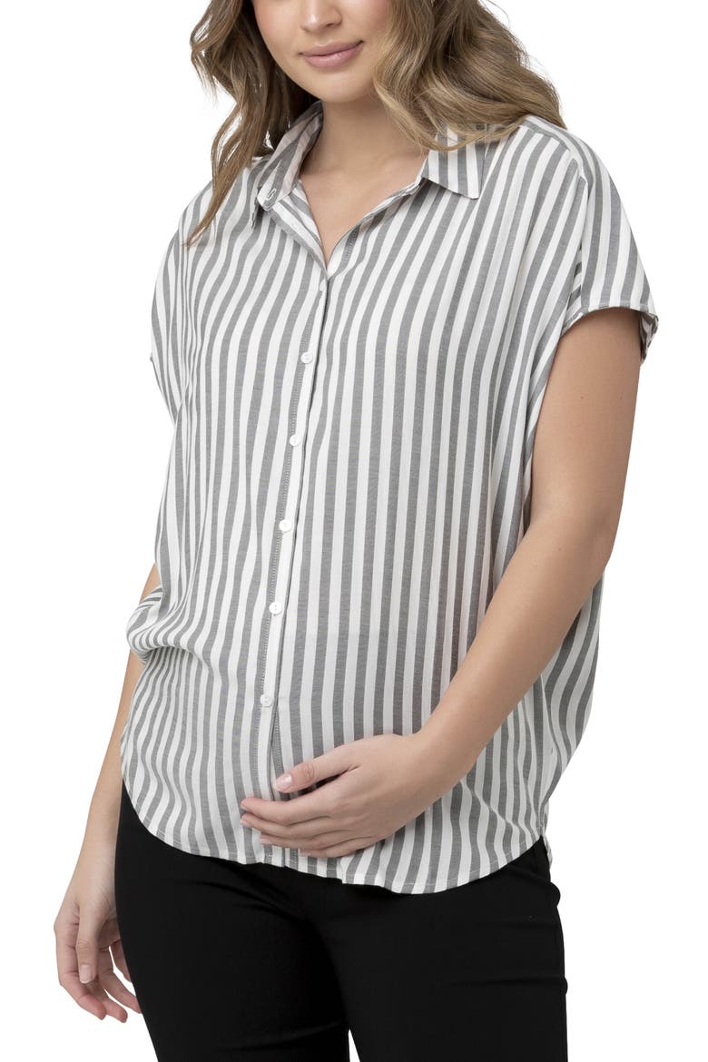 Ada Stripe Maternity Shirt, Alternate, color, BLACK / WHITE