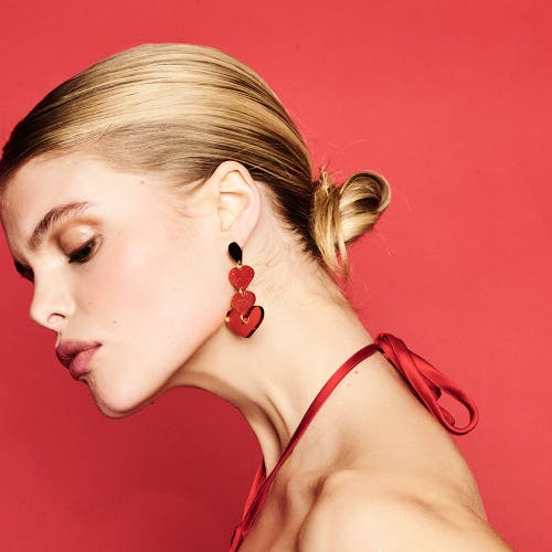 Toolally Heart Drop Earrings In Red