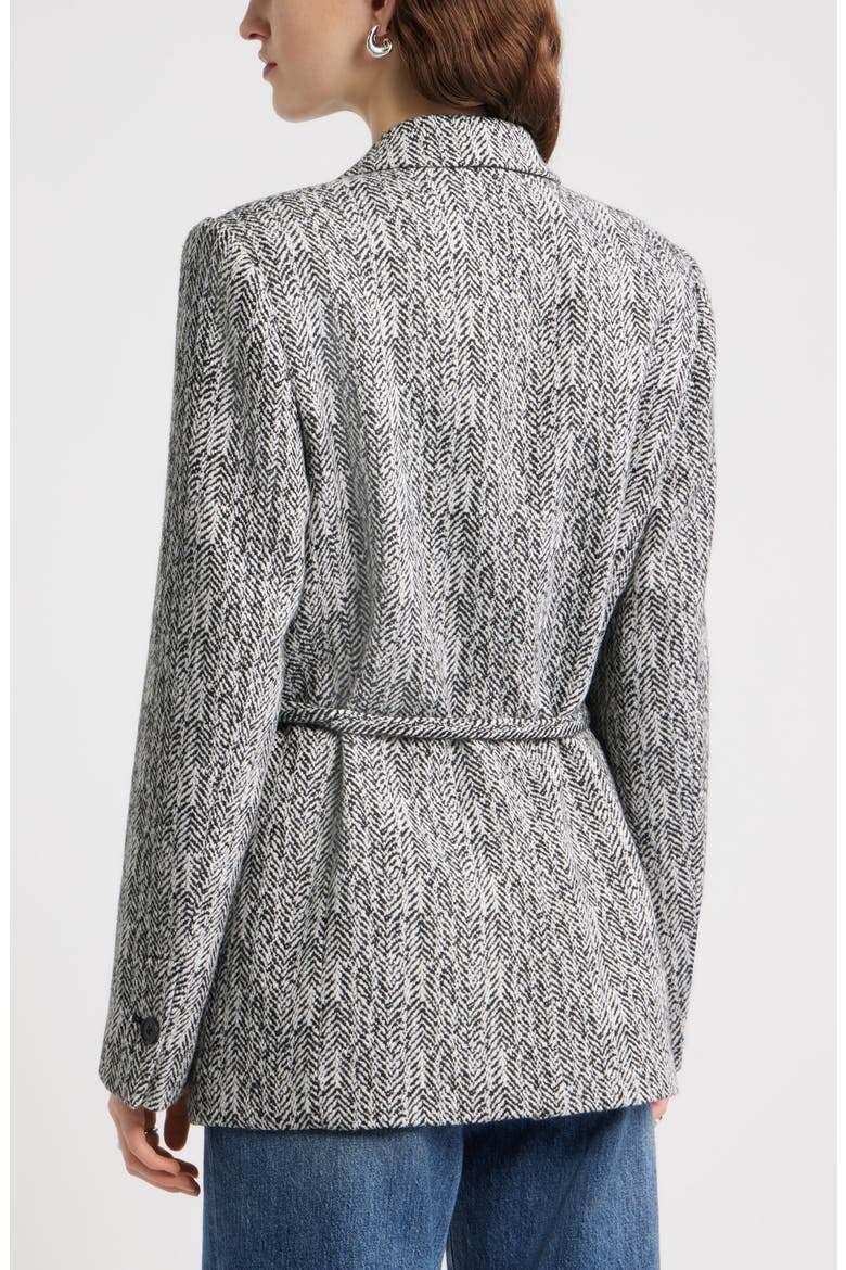 The Liv Belted Textured Boyfriend Blazer, Alternate, color, BLACK IVORY HERRINGBONE