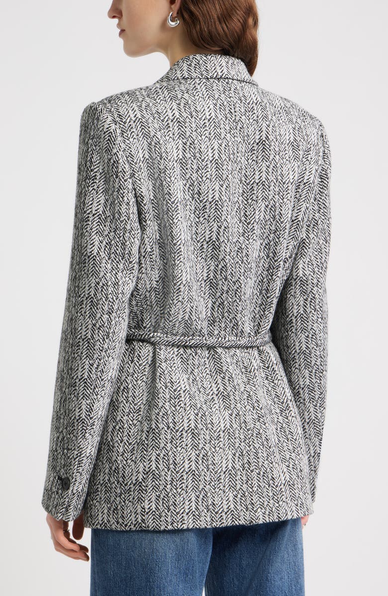 Nordstrom The Liv Belted Textured Boyfriend Blazer, Alternate, color, Black Ivory Herringbone