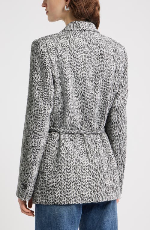 Nordstrom Belted Textured Boyfriend Blazer In Gray