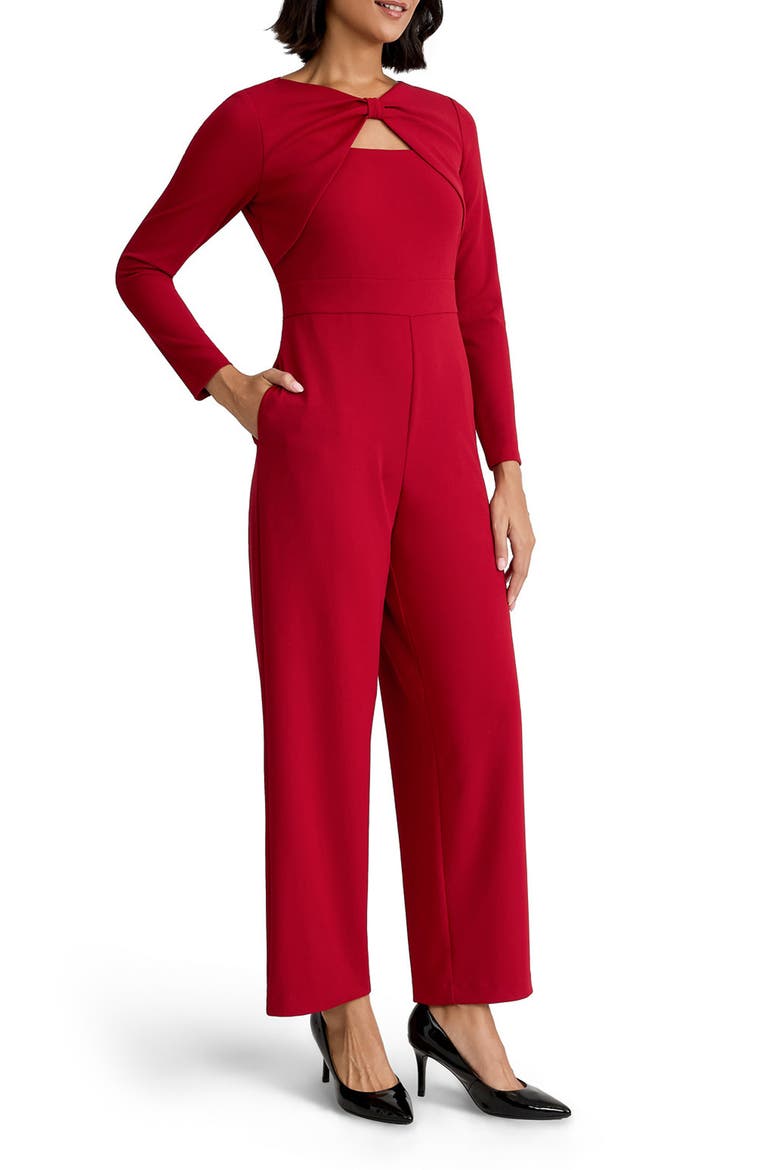 Bow Front Jumpsuit, Alternate, color, FIRE RED
