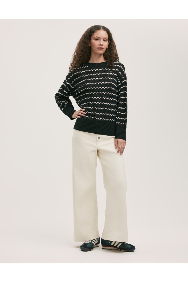 Sansa Long Sleeve Crochet Sweater, Alternate, color, Black