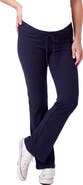 24seven Comfort Apparel Maternity Basic Ribbed Knit Drawstring Straight Leg Lounge Pants