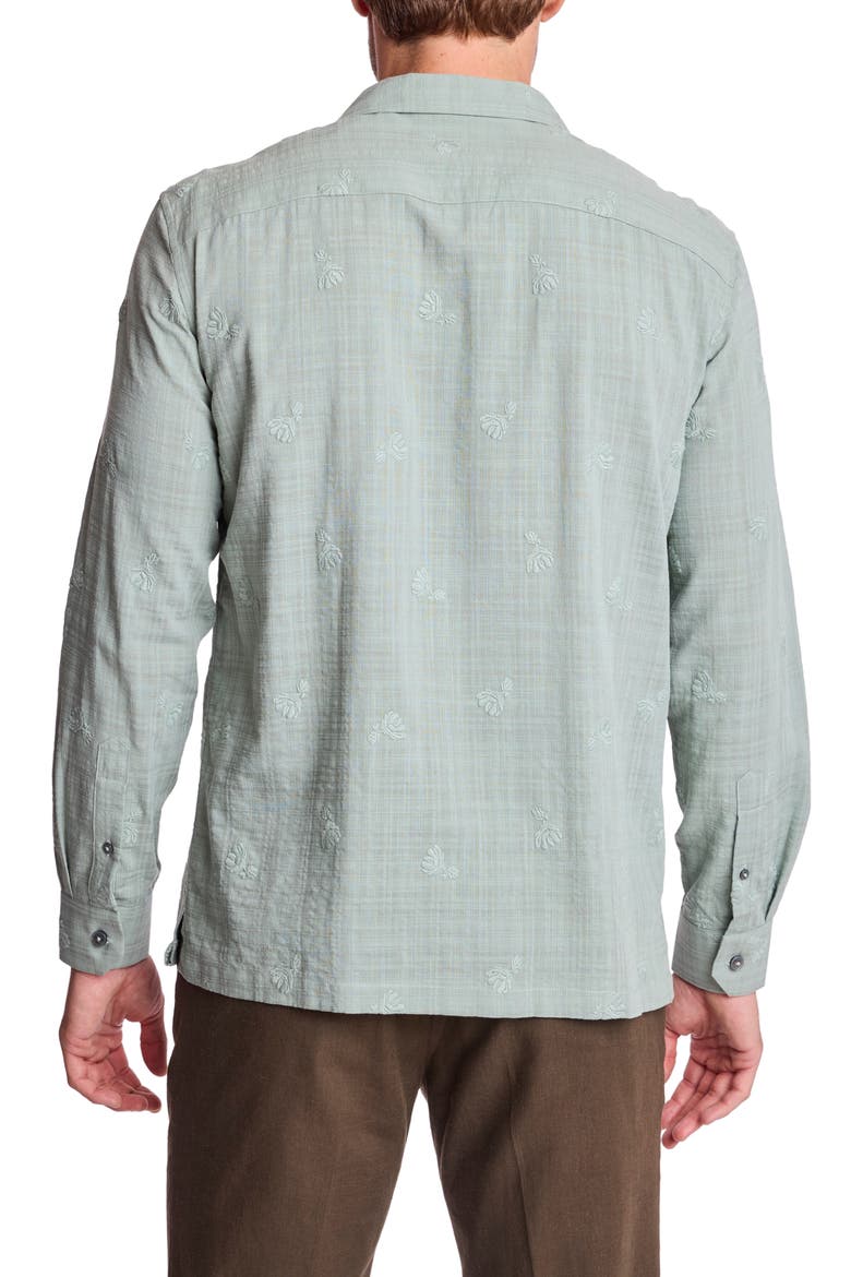 Parker Trim Fit Linen Blend Button-Up Shirt, Alternate, color, GREEN EMBROIDERED FLOWERS