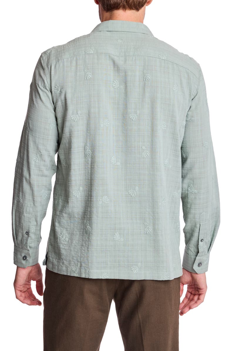 PAISLEY & GRAY Parker Trim Fit Linen Blend Button-Up Shirt, Alternate, color, Green Embroidered Flowers