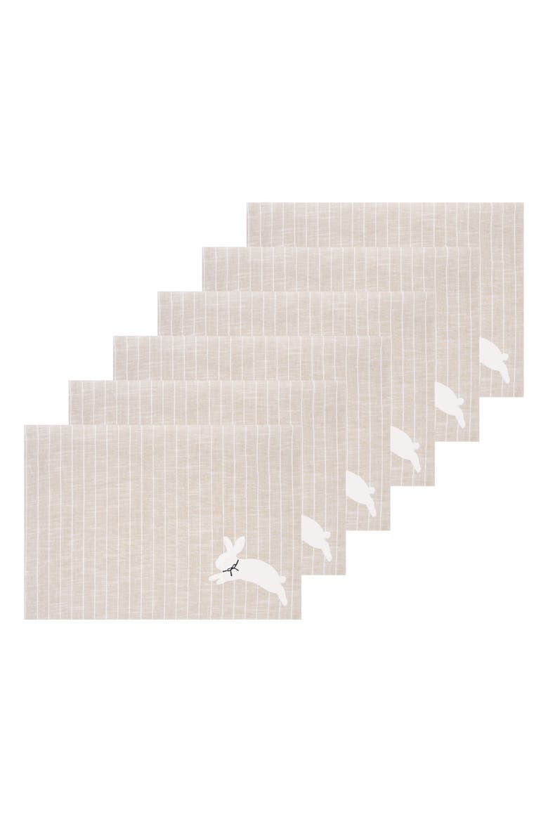 White Bunny Hop Stripe Placemats Set of 6 14" x 20", Main, color, Beige