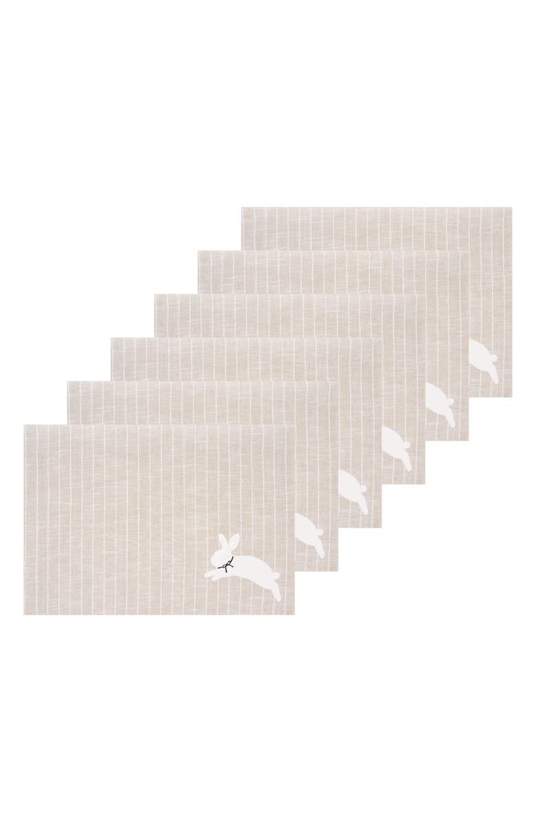 C&F Home White Bunny Hop Stripe Placemats Set of 6, 14" x 20", Main, color, Beige