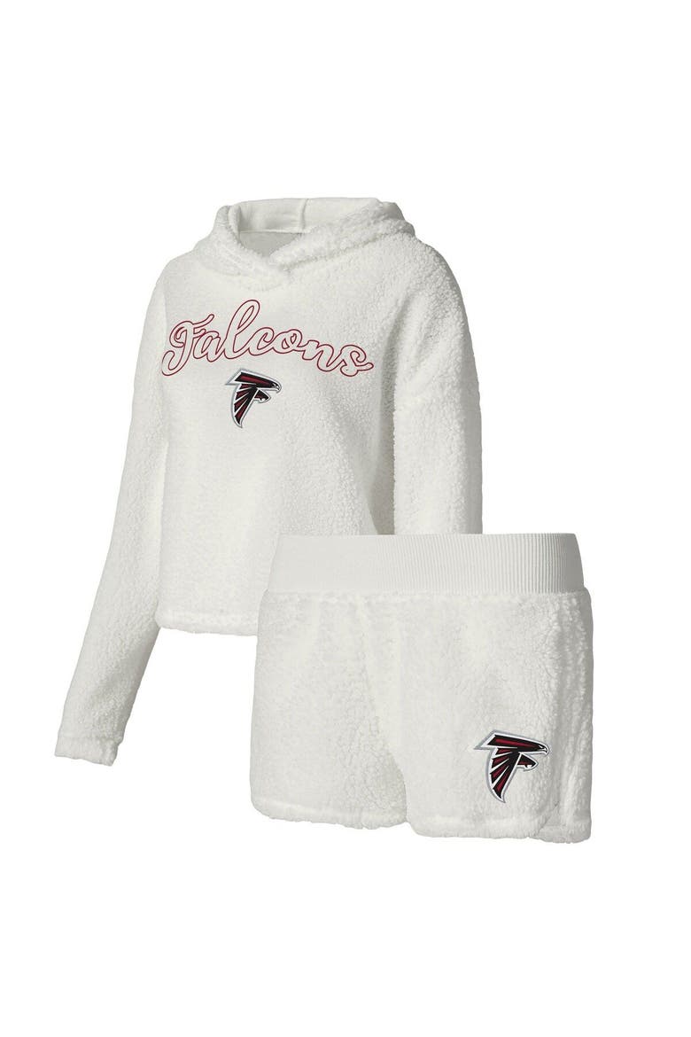 Women's Concepts Sport  White Atlanta Falcons Fluffy Pullover Sweatshirt & Shorts Sleep Set, Main, color, Cream