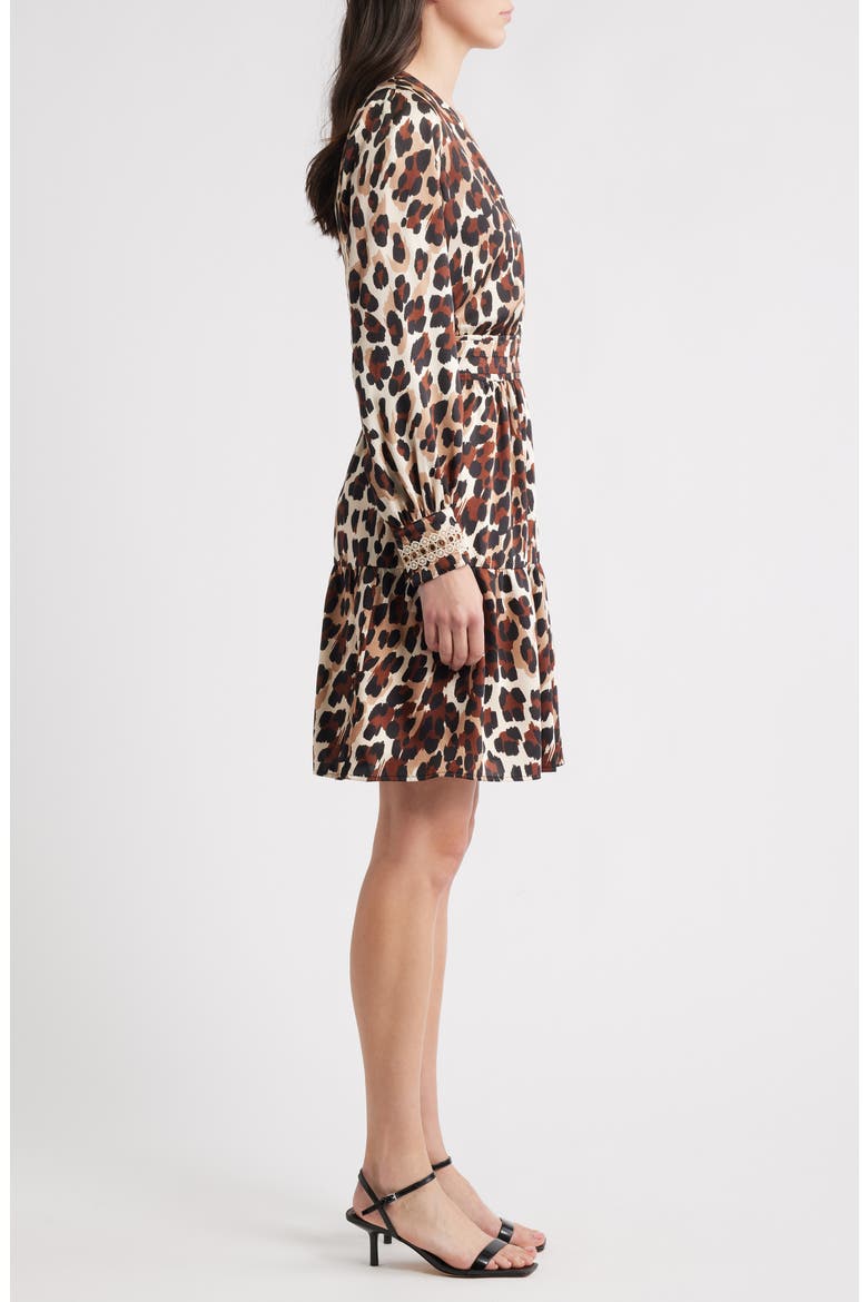 Long Sleeve Leopard Print Minidress, Alternate, color, IVORY SHELL MULTI