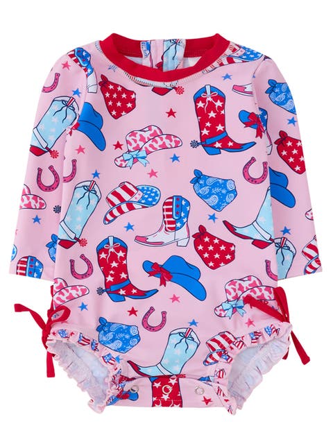 Baby Girls UPF50+ Sun Protected Americana Long Sleeve One Piece Rash Guard