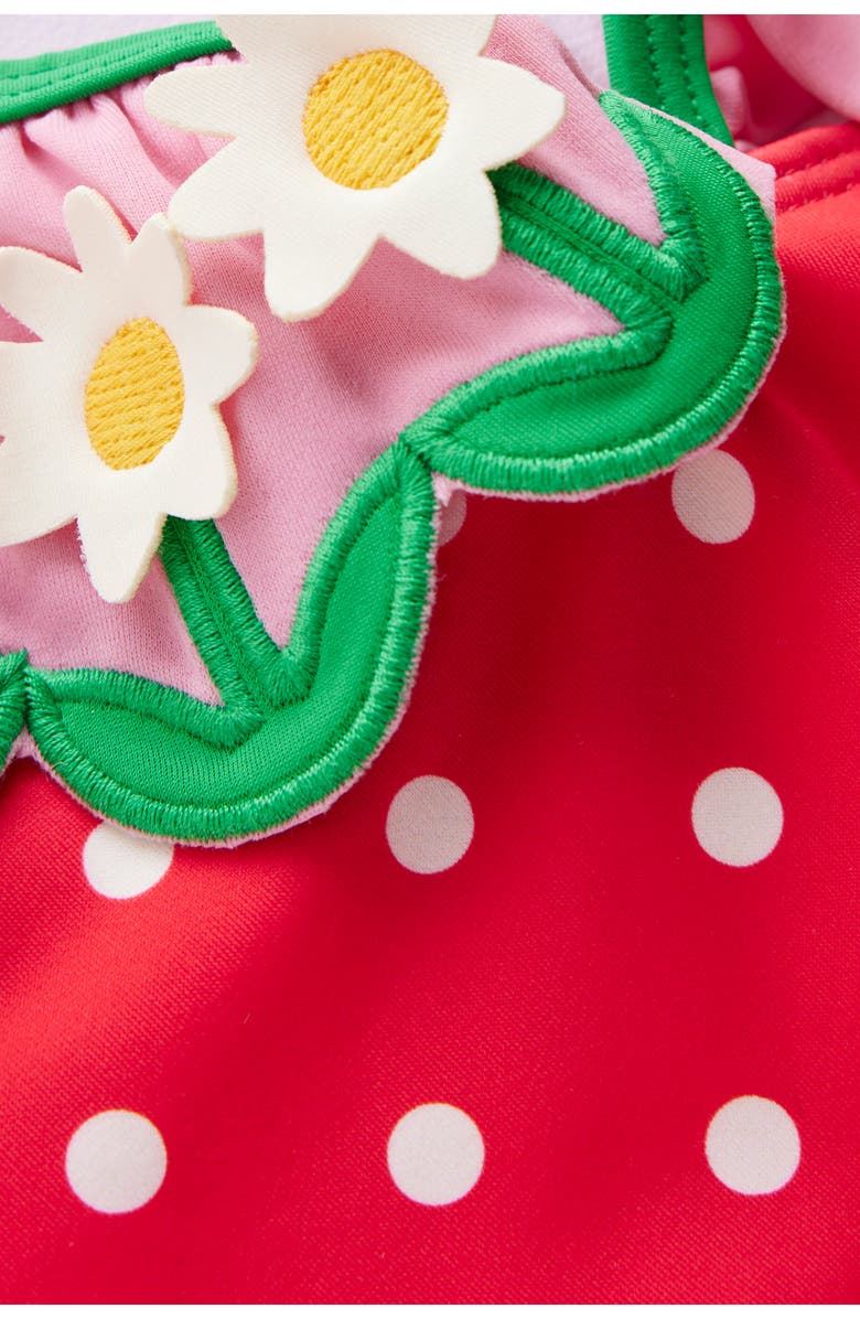 Mini Boden Hallie Frill Strap Swimsuit, Alternate, color, Red Spot Daisy