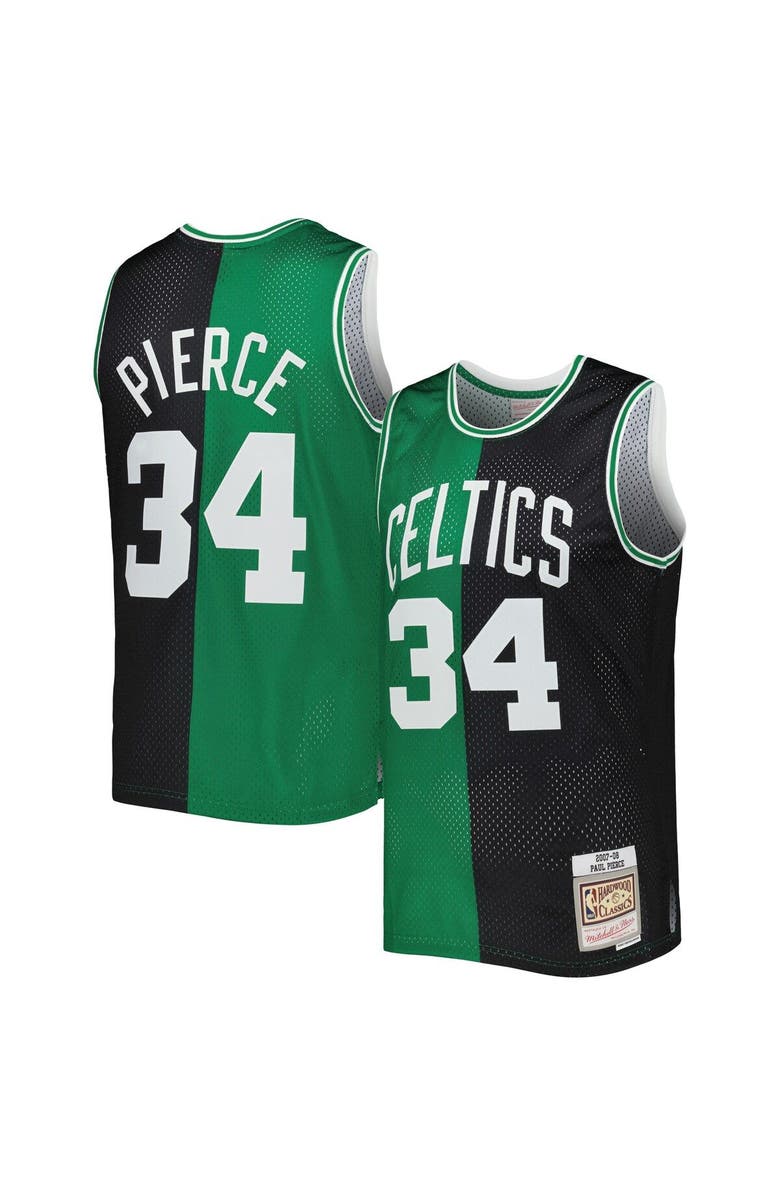 Mitchell & Ness Men's Mitchell & Ness Paul Pierce Black/Kelly Green Boston Celtics Hardwood Classics 2007/08 Split Swingman Jersey, Main, color, 