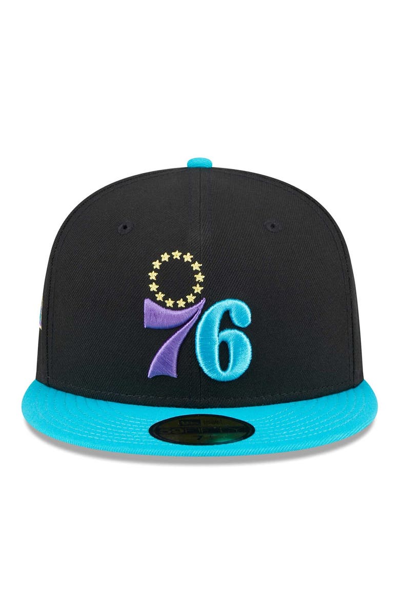 New Era Men's New Era Black/Turquoise Philadelphia 76ers Arcade Scheme 59FIFTY Fitted Hat, Alternate, color, Black
