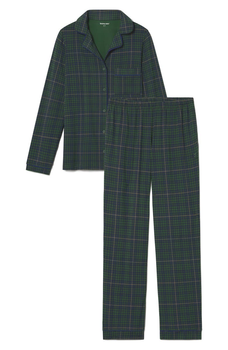 Tommy John Women’s Tri-Blend Sleep Long Sleeve Top & Pant Pajamas, Alternate, color, Green Pastures Flannel